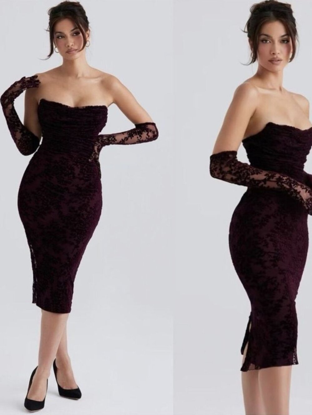 House of CB Isadora Strapless Lace Dress with Gloves Small - Picture 2 of 7